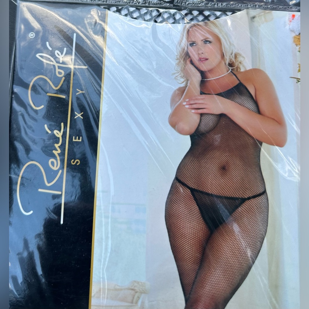 Rene Rofe Black Halter Fishnet Bodystocking